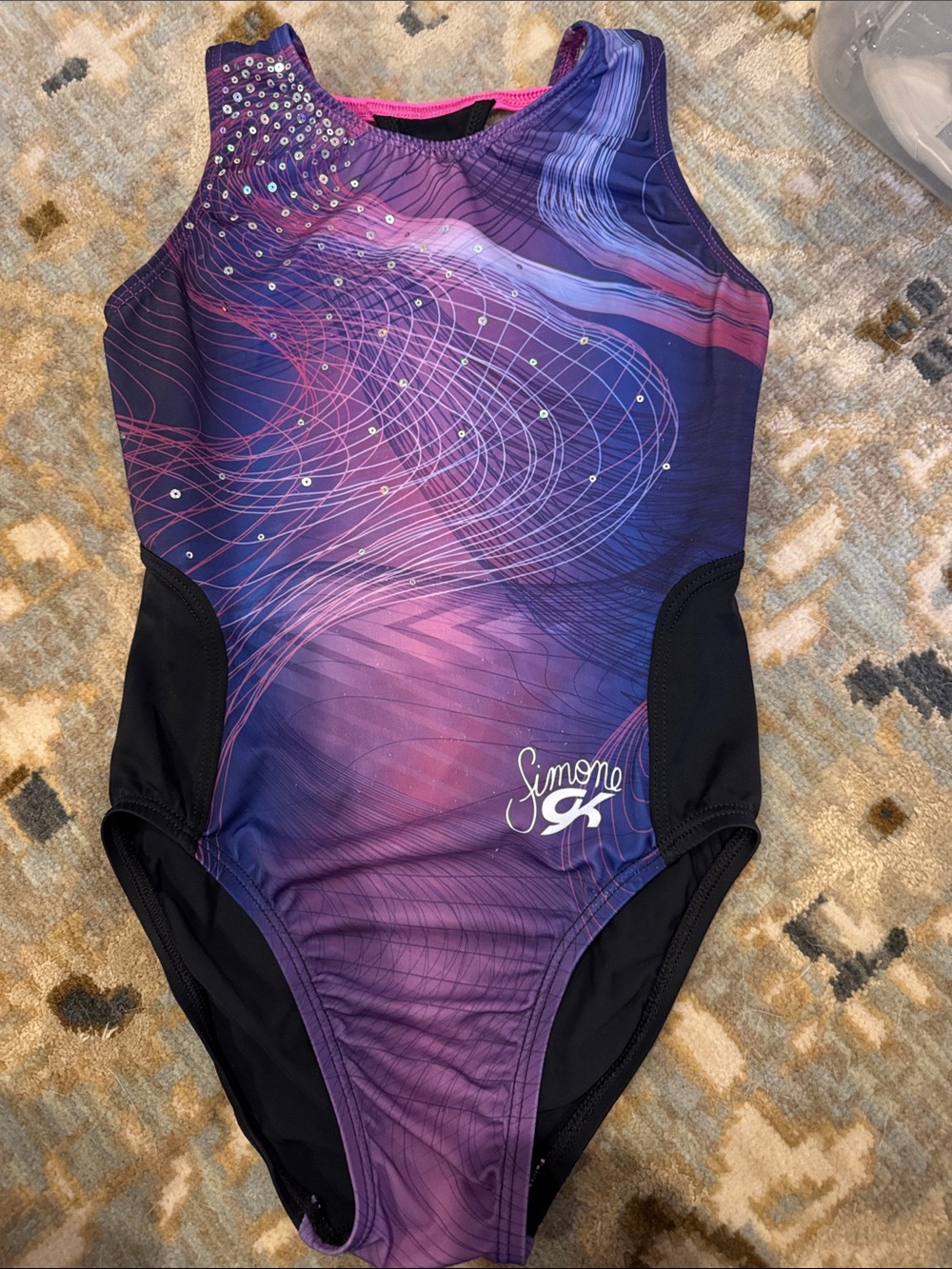 GL elite Girls' Purple Pink Swirl One-Piece gymnastics leotard adult xs